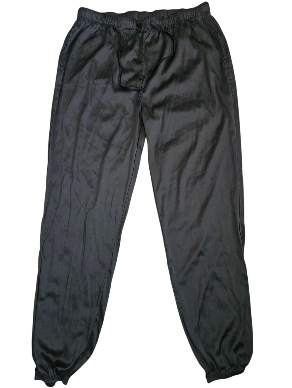 House of Harlow 1960 Sleepwear Black Satin Jogger Drawstring Waist Sz Large Sexy